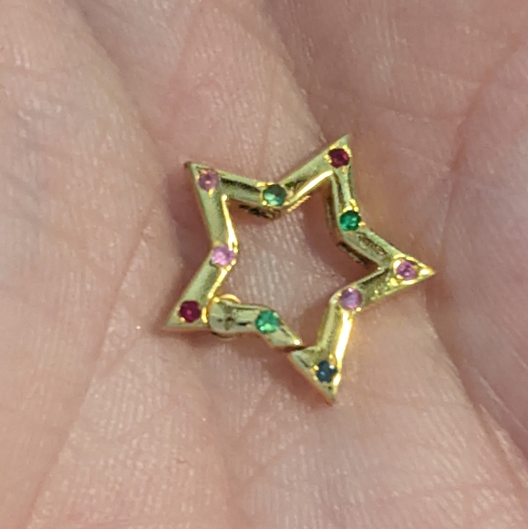 Sold❤️14k Yellow Gold Multi-colored Sapphire Star Carabiner Clasp Necklace - Picture 7 of 7